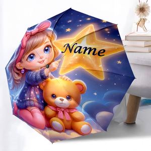 1 Parapluie pliant personnalisé avec nom de fille, motif ours en peluche, impression UV, cadeau fantaisie, sans MOQ - Product Image 2
