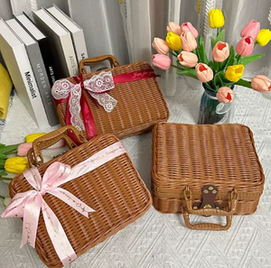 Portable tissage valises personnalisé <span class=keywords><strong>jardin</strong></span> stockage rotin jouet cadeau boîte pique-nique panier mariage cadeau boîte pour invité - Product Image 2