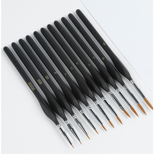 Set di <span class=keywords><strong>pennelli</strong></span> professionali in Nylon <span class=keywords><strong>per</strong></span> acquerelli in miniatura e dettagli piatti rotondi con manico in plastica di legno nero <span class=keywords><strong>per</strong></span> artisti - Product Image 1