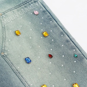 Jeans baggy en denim style streetwear décontracté, broderie personnalisée, jeans en denim avec strass pour hommes - Product Image 6