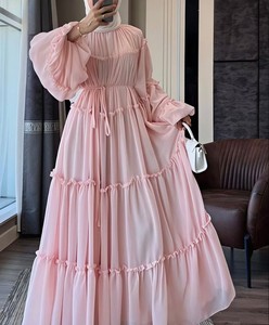 Abaya de Chifón con Volantes Escalonados Estilo Dubai 2026, Vestido Maxi Musulmán Cerrado, Jalabiya Fluida de Doble Capa y Manga Larga para Mujer - Product Image 1