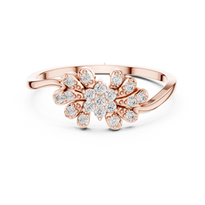 Bague en or rose à motif floral avec accents de diamants de laboratoire, élégante bague de promesse à motif floral pour femme - Product Image 3