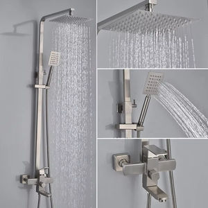 Ensemble de douche à effet pluie <span class=keywords><strong>mural</strong></span> en acier inoxydable 304 <span class=keywords><strong>avec</strong></span> <span class=keywords><strong>robinet</strong></span> de style pluie pour baignoire en laiton brossé - Product Image 4