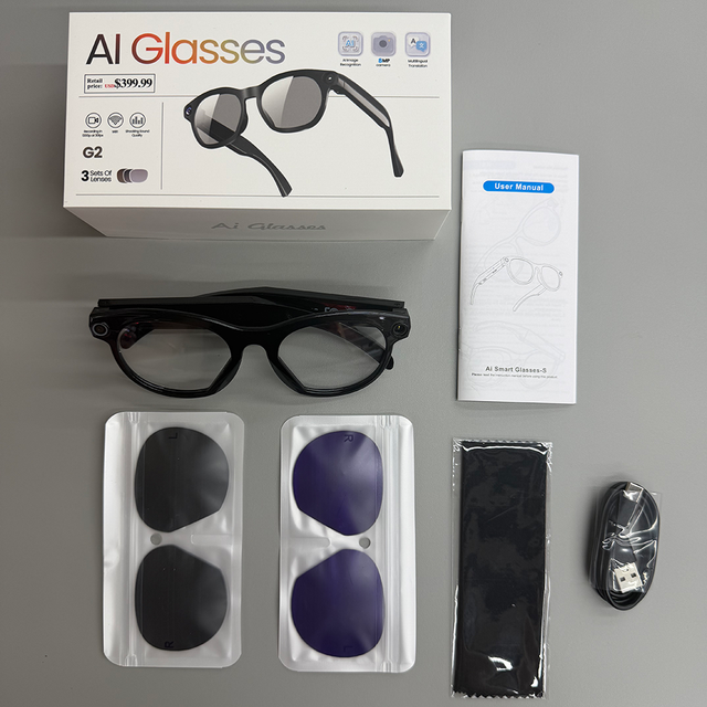 AI Smart Glasses with Dual Optical Lenses Intelligent Real Time Translation Music Playback BT Calling Wifi High Pixel Camera G2
