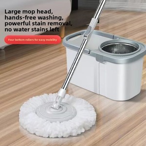 Serpillère rotative mains libres à double entraînement avec <span class=keywords><strong>assistance</strong></span> hydraulique, seau en acier inoxydable et manche télescopique pour usage domestique - Product Image 5