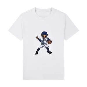 Camiseta de algodón personalizada con diseño de osito para <span class=keywords><strong>mujer</strong></span>, impresión por transferencia térmica de vinilo de oso de peluche en máquina de prensa térmica. - Product Image 5