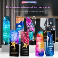 Trophée en cristal à graver, artisanat en métal et bois, médailles créatives en forme d'étoile à cinq branches, ornements pour cadeaux promotionnels d'entreprise