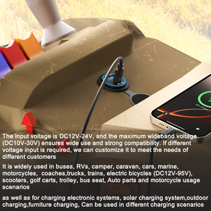 Nhà máy 12V 24V kép cổng <span class=keywords><strong>USB</strong></span> <span class=keywords><strong>USB</strong></span> Một QC3.0 Loại C 5V 3.1A xe buýt biển điện thoại di động ổ cắm điện xe sạc Ổ cắm - Product Image 5