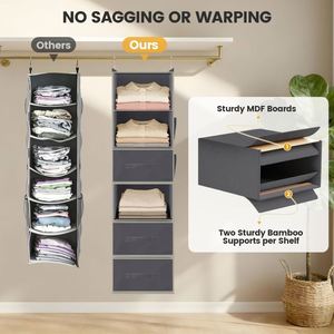 Organizador de Armario Colgante de 6 Niveles, No Tejido, con 3 Cajones y Bolsillos Laterales, Estante Colgante Plegable para Guardar Ropa en el Dormitorio - Product Image 5