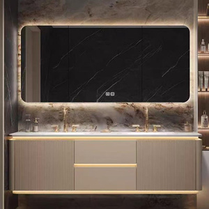 Mobile Bagno Moderno con Lavabo Singolo/Doppio in Pietra, Armadietto a <span class=keywords><strong>Parete</strong></span>, Specchio Smart Antiappannamento, per Hotel e Villa, Garanzia 5+ Anni - Product Image 1