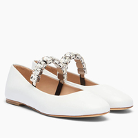 Chaussures plates à bout rond personnalisées avec sangle ornée de cristaux, vente en gros, grandes tailles, ballerines scintillantes pour mariage