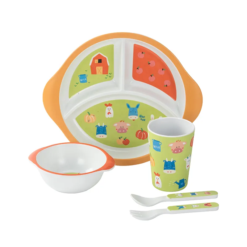 Children tableware cubiertos posate spoon fork cup bowl recycle bamboo fiber Eco-friendly degradation Kids' dinnerware set