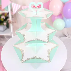 Cake Stand Cake Party Supplies Hot Sale Drielaags Papier Voor Happy Birthday Wedding Opp Bag Cake Topper Modern
