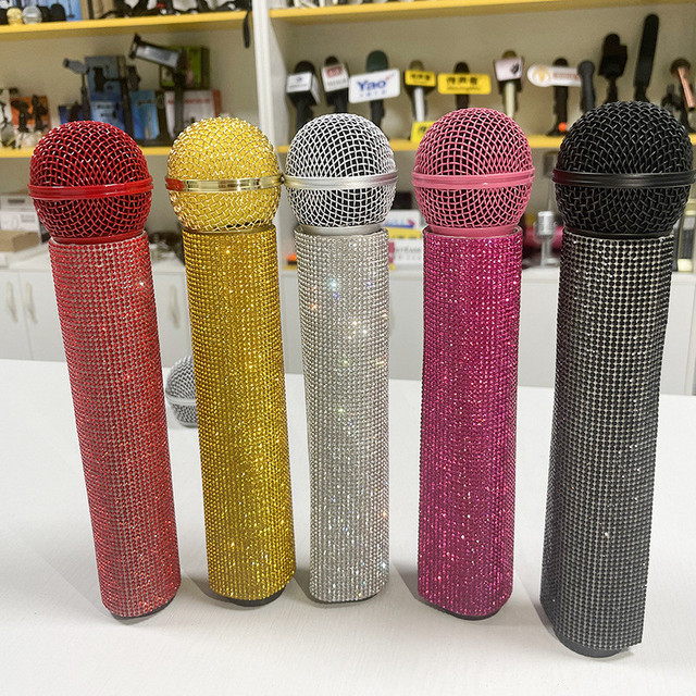 Universal Shiny Crystal Diamond Bling Glitter Rhinestone Sparkly Microphone Skin Case for Valentine's Day Ramadan-Portable
