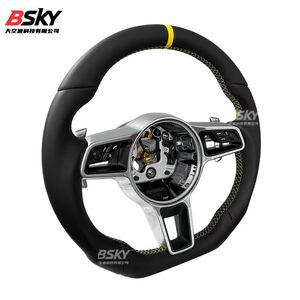 Volante Sportivo in Pelle Nappa Premium con Indicatore Giallo per <span class=keywords><strong>Porsche</strong></span> Macan Panamera 911 718 <span class=keywords><strong>918</strong></span> <span class=keywords><strong>Spyder</strong></span>, Aggiornamento da Vecchio a Nuovo - Product Image 4