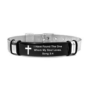 Pulsera Deportiva/Casual Unisex <span class=keywords><strong>de</strong></span> Acero Inoxidable con Versículos Bíblicos Grabados, Regalo para Días Festivos - Product Image 2