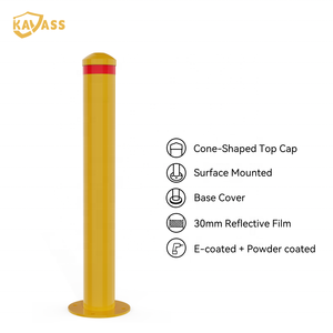 KAVASS Source Factory Surface <strong>Mount</strong> Powder Coated Safety Yellow Steel Fixed Parking Base <strong>Plate</strong> Bollard Fixings Engineer Grade - Product Image 1