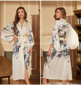 봄과 가을 럭셔리 긴 목욕 가운, 모든 크기의 새틴 모닝 가운, 긴팔 긴 가운, 여성용 목욕 가운 - Product Image 4