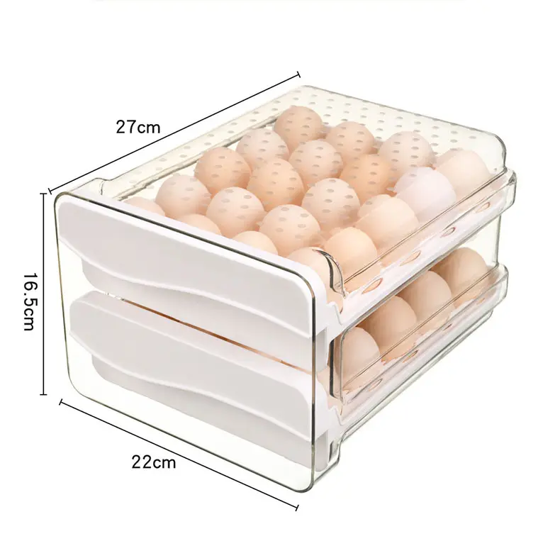 Scatola per uova in plastica trasparente a doppio strato più venduta scatola per uova con cassetto per vassoio per uova per frigorifero