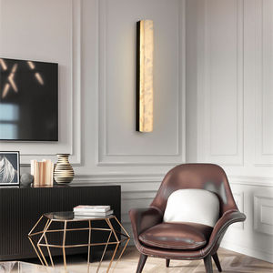 JYLIGHTING Slim Backlit Rectangular Spanish Natural <strong>Alabaster</strong> <strong>Column</strong> Brushed Brass Fairmont Hotel Corridor Wall Sconce <strong>Light</strong> - Product Image 1
