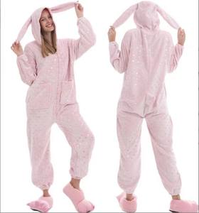 Mono de franela de conejito a juego familiar-Orejas 3D Sudadera con capucha encantadora Mono Pijama Footie Pijama Conejo - Product Image 5