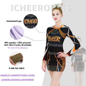 Uniformes de pom-pom girl de grande taille violet/rose pour le jour du match <span class=keywords><strong>Jupe</strong></span> de pom-pom girl Uniformes R Uniformes de pom-pom girl Orange personnalisés et noirs - Product Image 2