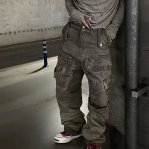 <span class=keywords><strong>Pantaloni</strong></span> da strada personalizzati da uomo <span class=keywords><strong>pantaloni</strong></span> Cargo Vintage elasticizzati sporchi e lavati Jeans Cargo Multi tasca - Product Image 1