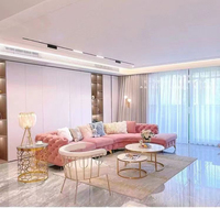 Sofá Chesterfield de Lujo Personalizado de 8-7 Plazas en Tela Rosa de Gran Tamaño para Sala de Estar o Hotel de Lujo para Apartamentos