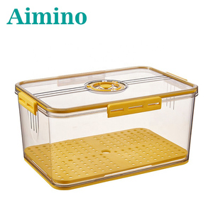 AIMINO New Colorful Fridge Drawer Plastic Storage Box Fridge Storage Container With Drain Plate Kitchen Household Organizer