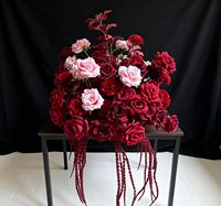 Arreglo floral de seda blanca y roja en forma de bola para centro de mesa de boda, suave y elegante, para decoración de mesa del Día de la Madre y uso en paredes.
