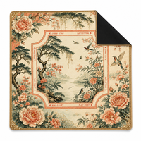 Tapis de Mahjong en Caoutchouc Vintage Motif Corail Pivoine Oiseau, Design Floral Chinoiserie Jardin, pour Jeu Américain, Cadeau Premium pour Joueurs, Fabriqué en Chine