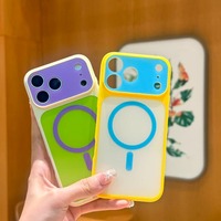 Casing Ponsel Magnetik Warna Kontras Mewah TPU+PC untuk 18 Pro Max/13/14/15/16/17 Pro Max Anti Benturan