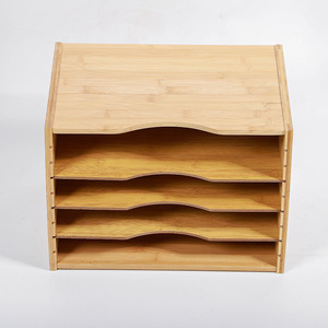 Bicheng Bamboo Desktop <b>File</b> Organizer 4 Tier Adjustable Office Document <b>Storage</b> Minimalist Style Home Office Use - Product Image 1
