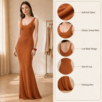 Robe de soirée sexy en maille unie à col en U pour femme, collection automne 2026