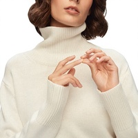 Pull en cachemire mélangé à la laine mérinos pour femme, col roulé, manches tombantes, ourlet et poignets côtelés, tricoté sur mesure, confortable