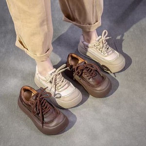 2025 printemps rétro décontracté semelle épaisse en cuir véritable avant à lacets imperméable plate-forme chaussures couche supérieure peau de vache grosse mode - Product Image 5