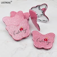 Miroir double face papillon rose vif de marque privée miroirs portables personnalisés miroir pliant en métal en cuir PU de maquillage