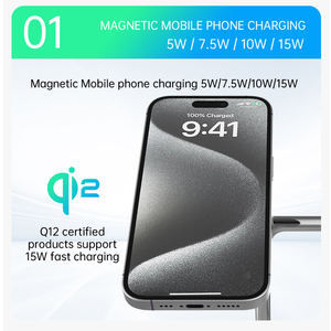 แท่นชาร์จไร้สายแม่เหล็ก Qi2 3 in 1 พร้อมไฟ LED สำหรับ <span class=keywords><strong>iPhone</strong></span> 18 รองรับการชาร์จเร็ว 20W สำหรับหูฟัง - Product Image 3