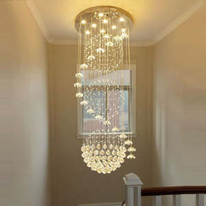 Moderna gota de lluvia bola de cristal colgante luz Villa dúplex larga escalera espiral araña de cadena de cristal - Product Image 3