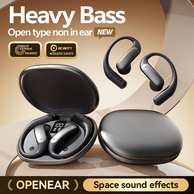 CP&AP Open Ear Bone Conduction Earbuds OWS TWS Bluetooth 5.4 Sports Ear-Clip Headphones