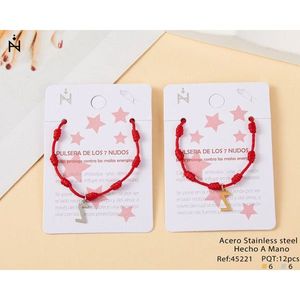 Braccialetto Z a Sette Nodi Rosso in Acciaio Inossidabile Fatto a Mano con Charm di Protezione - Product Image 1