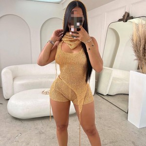 Women's Sexy Shaping Hollow <b>Sequins</b> Camisole Asymmetric <b>Top</b> Shorts Hat 3 Piece Set Fashion - Product Image 1