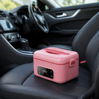 Pemanas Makanan Listrik Isi Ulang Warna Pink 1300ml Baja Tahan Karat Kontrol Digital Fungsi Timer Kotak Makan Portabel untuk Makan Siang Pendaki