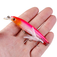 Umpan Keras Buatan 9cm/7.2g Minnow Umpan Pancing Minnow Keras dengan Kail Bulu
