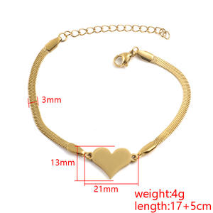 Bracciale con Catena a Serpente Placcato Oro 18K con Charm a Cuore in Acciaio Inossidabile Incidibile per Donne - Product Image 5