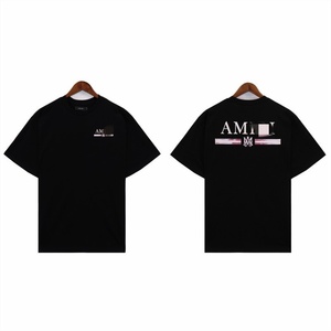 T-shirt casual da uomo AMI 100% cotone con stampa grafica personalizzata, design vintage estivo, stampa a lettere, manica corta, girocollo, nuovo abbigliamento americano - Product Image 1