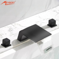 Robinet de baignoire autoportant en laiton, style moderne et minimaliste, avec double poignée, douchette carrée à débit élevé