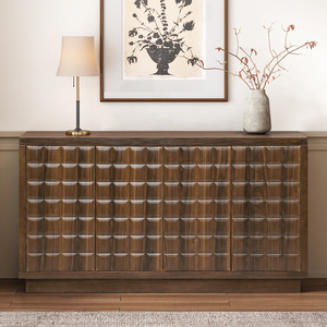 Armoire de rangement en bois moderne et portable à 4 portes avec portes géométriques 3D pour salon, cuisine ou bureau à domicile - Product Image 4