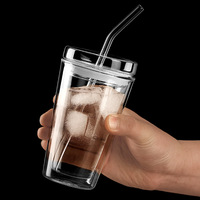 Gobelet en verre borosilicate réutilisable YS à double paroi avec couvercle, compatible lave-vaisselle, style classique, cadeau de rentrée scolaire