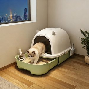 Fully Enclosed Oval Cat Litter Box With Drawer Style Gray Large Size Closed Pet Toilet For Cats - Product Image 3
